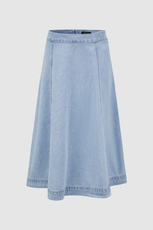 Denim Flared Maxi Skirts