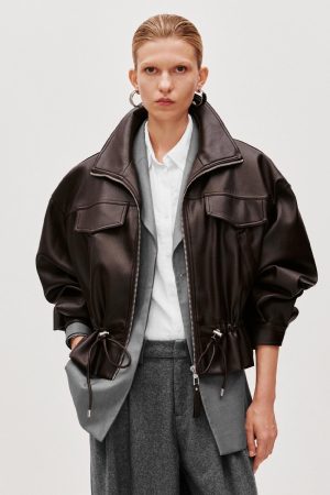 Faux Leather Drawstring Bomber Jackets
