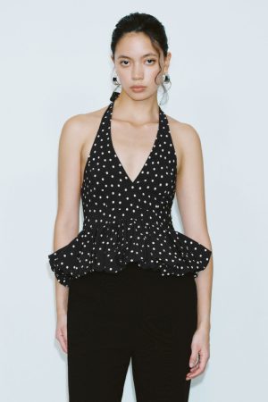 Polka Dot Halter Neck Cami Tops
