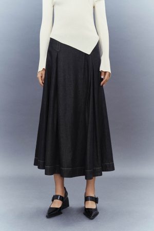 Midi A-Line Denim Skirt