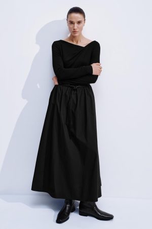 Draped Belted Long Sleeve Midi Dresses