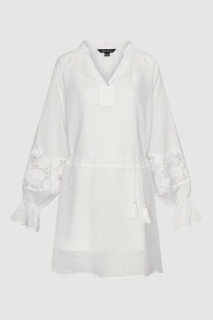 V-Neck Laced A-Line Midi Dresses