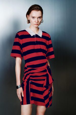 Striped Irregular Hem Straight Dresses