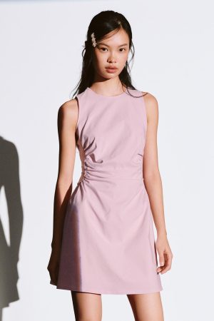Crew Neck Ruched Sleeveless A-Line Midi Dresses